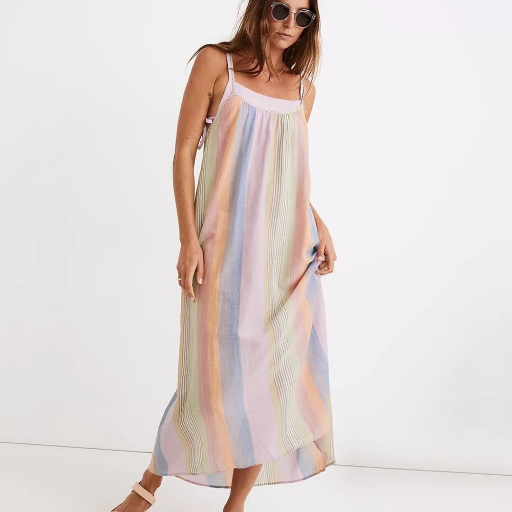 NWT Madewell Tie-Back Cover-Up Maxi Dress in Rainbow Stripe